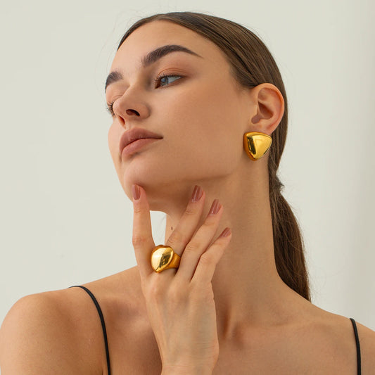 18K Gold Plated Geometric Stud Earrings Set for Women – Waterproof Tarnish Free Stainless Steel Minimal Jewellery