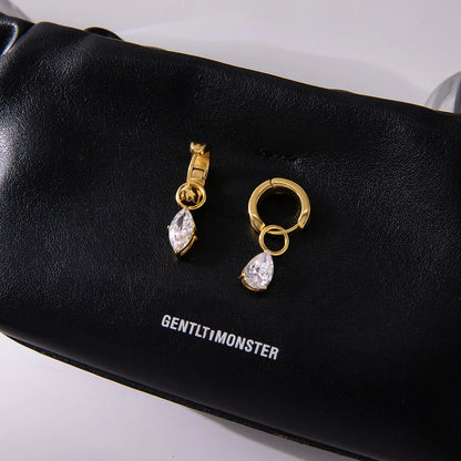 18K Gold Plated Chunky Huggie Hoop Earrings and stud with CZ Drop Charm | Waterproof Pear & Marquise Cut Diamond Style Earrings