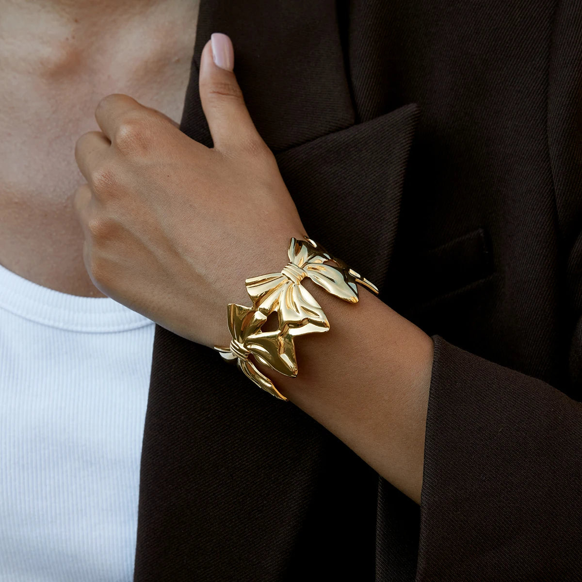 Gold Bow Cuff Bracelet for Women | Waterproof Gold Plated Statement Jewellery