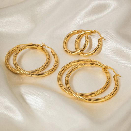 Stainless Steel Metal Twist Wrap Round Chic Hoop Earrings for High Quality Waterproof Jewelry Bijoux Femme