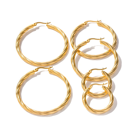 Stainless Steel Metal Twist Wrap Round Chic Hoop Earrings for High Quality Waterproof Jewelry Bijoux Femme