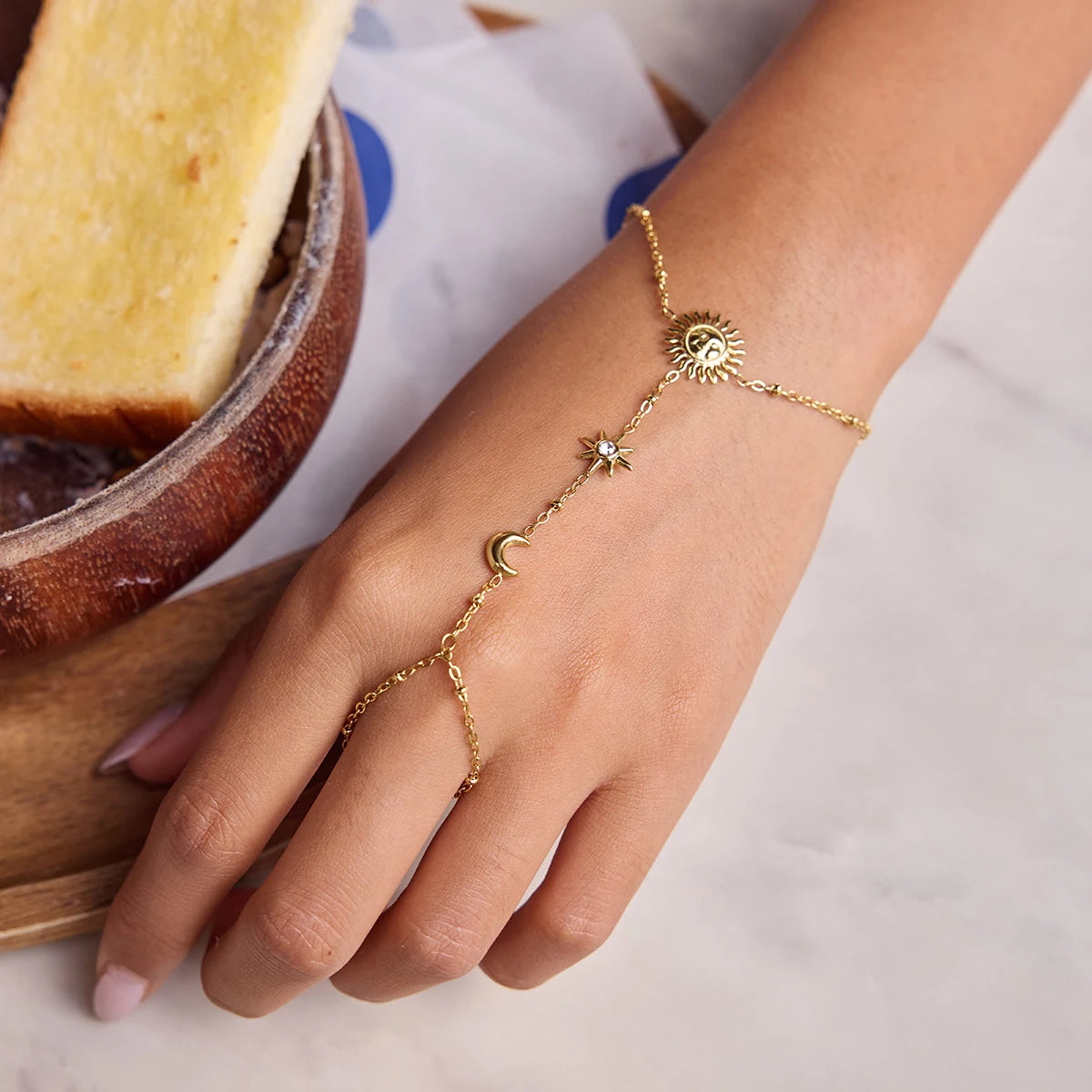 Hemelse Zon Maan Ster Handketting Armband | Verguld Waterdicht Vlekvrij Sieraad voor Dames