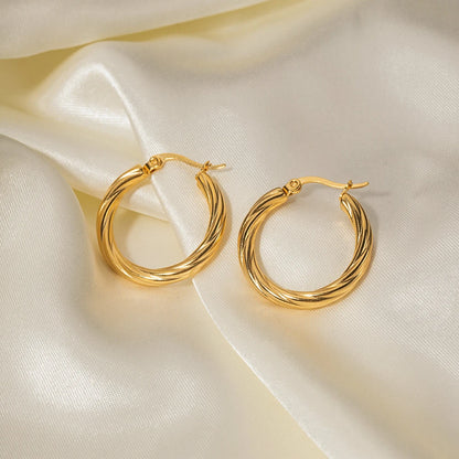 Stainless Steel Metal Twist Wrap Round Chic Hoop Earrings for High Quality Waterproof Jewelry Bijoux Femme