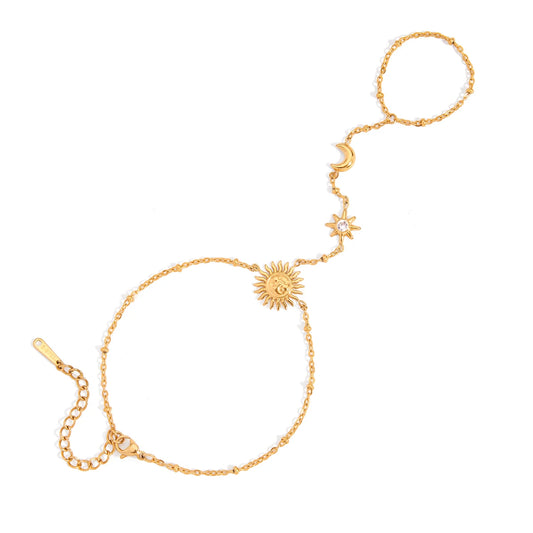 Hemelse Zon Maan Ster Handketting Armband | Verguld Waterdicht Vlekvrij Sieraad voor Dames