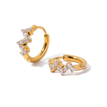 Gold Plated Huggie Hoop Earrings for Women – Waterproof Tarnish Free Stainless Steel Crystal Jewellery