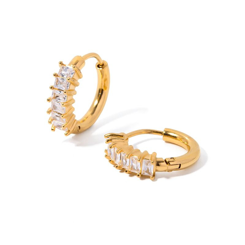Gold Plated Huggie Hoop Earrings for Women – Waterproof Tarnish Free Stainless Steel Crystal Jewellery