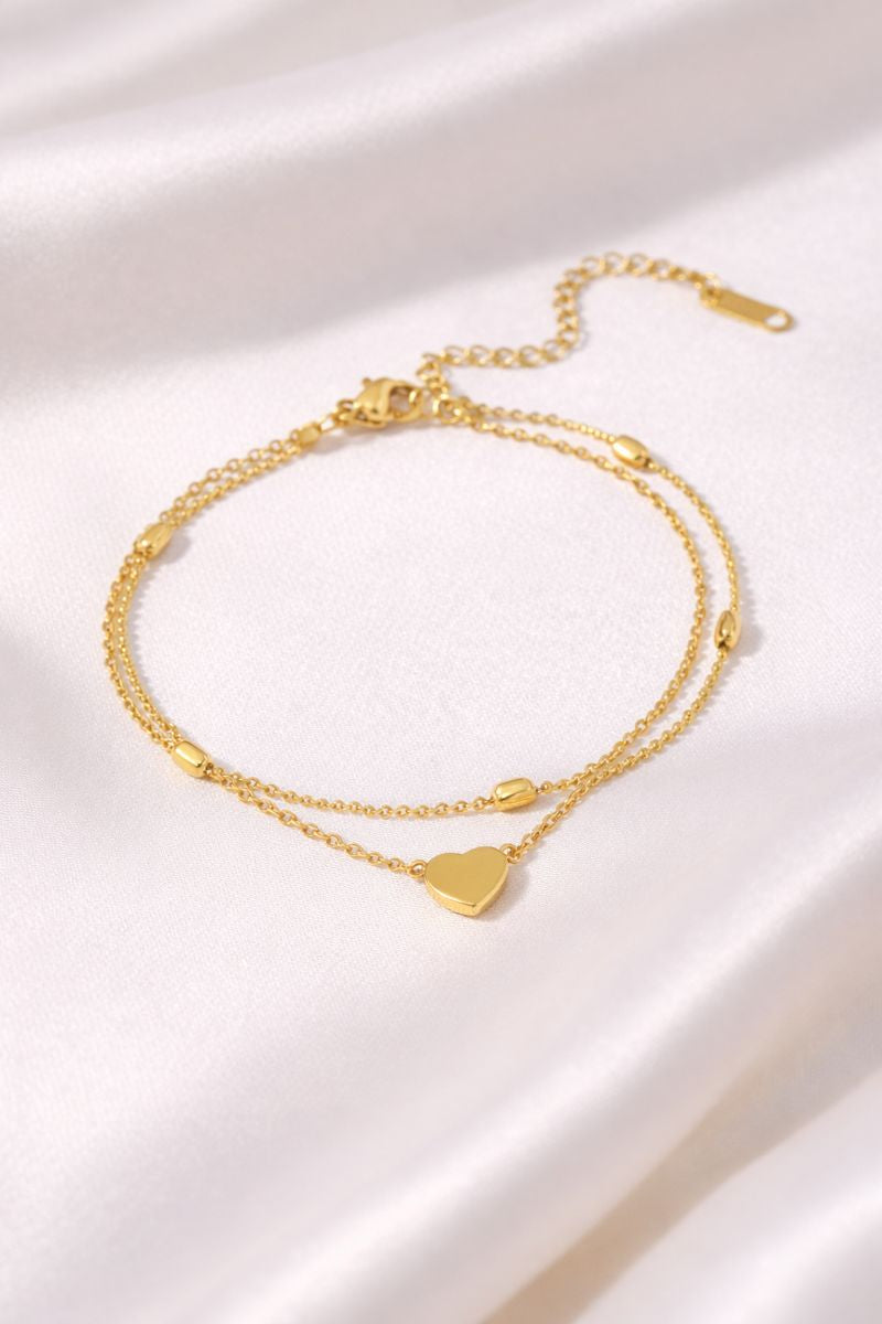 Minimal Heart Charm Anklet for Women | 18K Gold Plated Waterproof Tarnish-Free Jewellery
