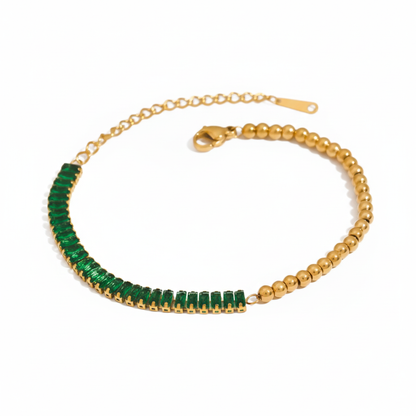 Gold Plated Emerald Green Bracelet Set for Women | Waterproof & Tarnish-Free Stackable Jewelry