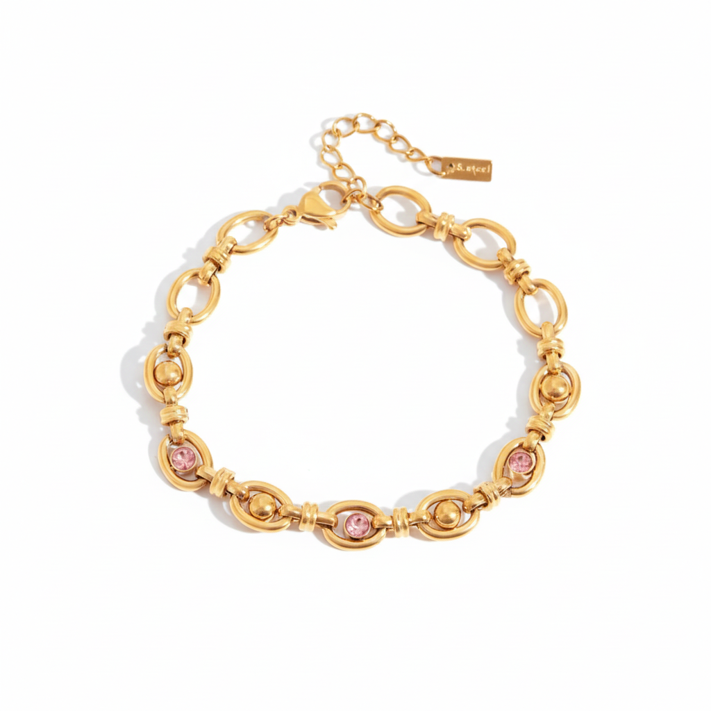 Gold Butterfly Crystal Bracelet for Women | Pink Stone Gold Plated Jewellery