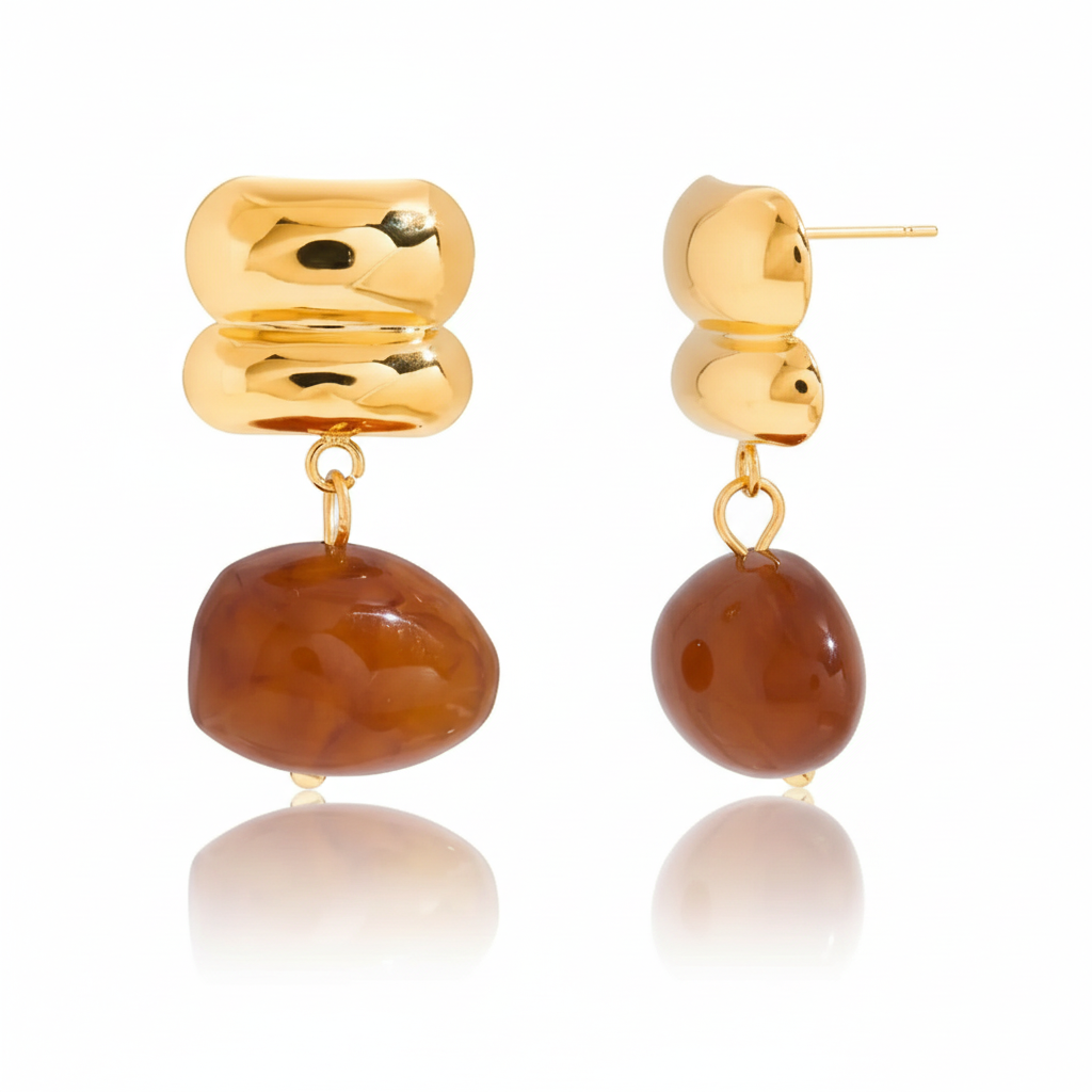 18K Gold Plated Resin Stone Earrings Set – Waterproof Tarnish-Free Modern Statement Jewelry for Women