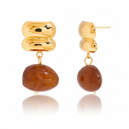 18K Gold Plated Resin Stone Earrings Set – Waterproof Tarnish-Free Modern Statement Jewelry for Women