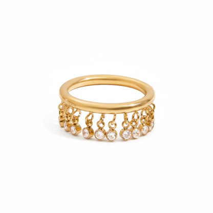 Dainty Dangle Charm Ring | 18K Gold Plated Tassel Ring with CZ Stones | Adjustable Waterproof Fashion Jewelry for Women