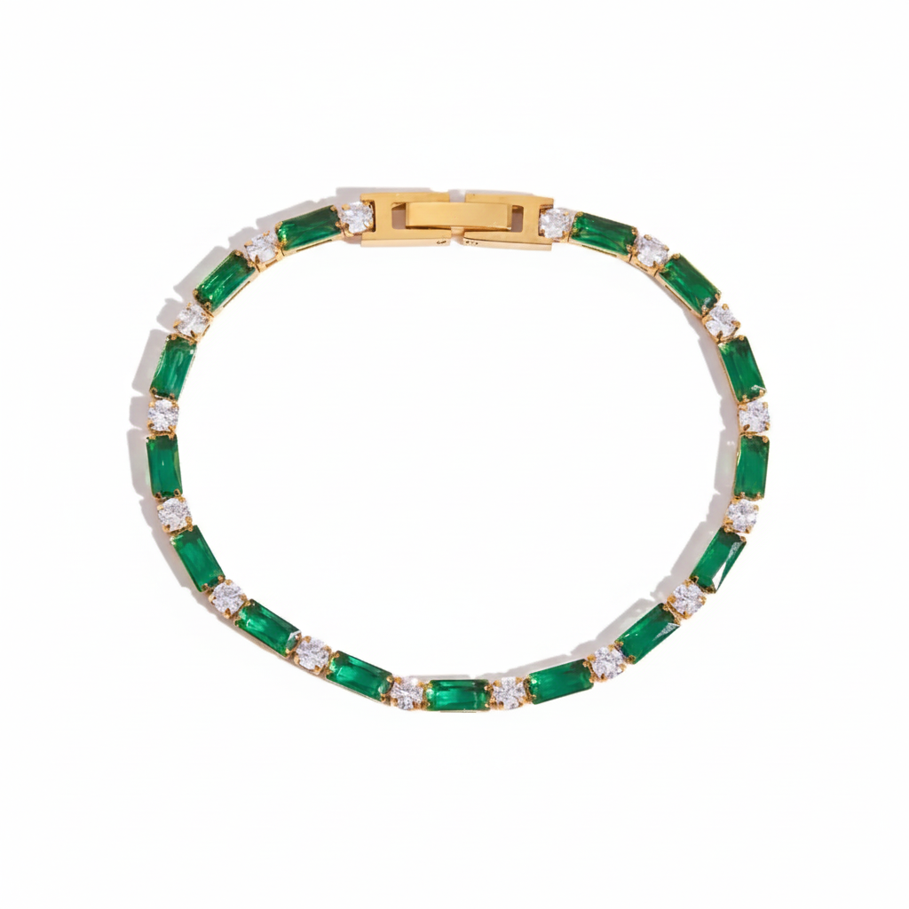 Gold Plated Emerald Green Bracelet Set for Women | Waterproof & Tarnish-Free Stackable Jewelry