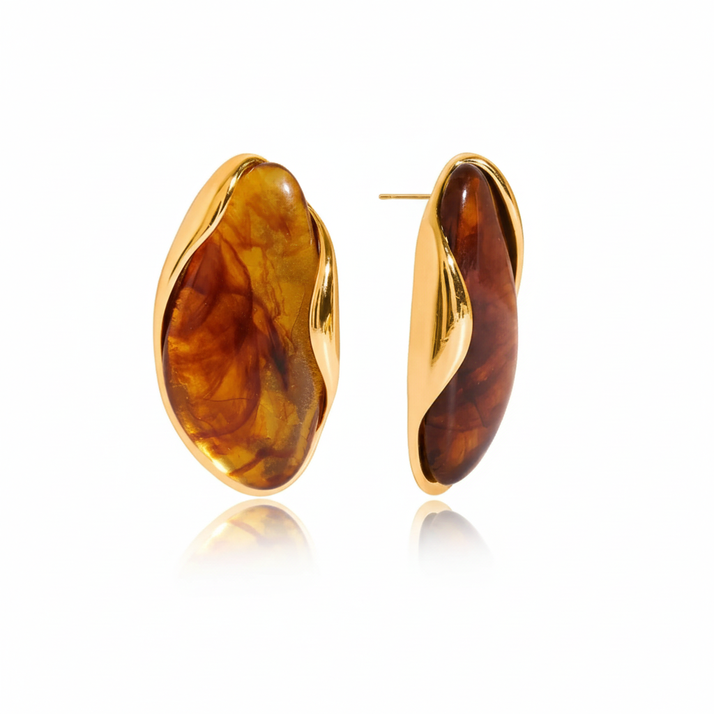 18K Gold Plated Resin Stone Earrings Set – Waterproof Tarnish-Free Modern Statement Jewelry for Women