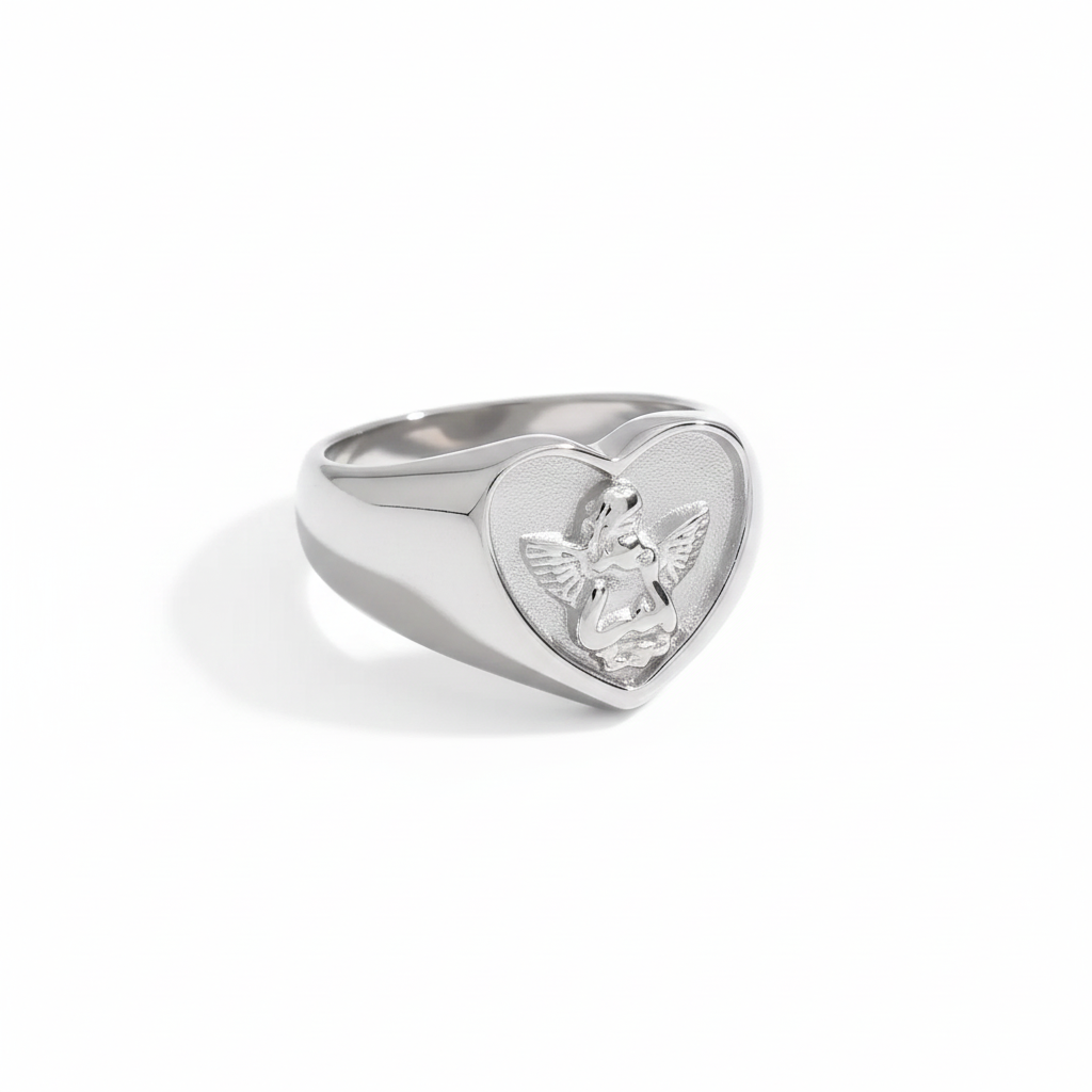 Vintage Cherub Hart Ring | Verguld & Verzilverd Engelen Ring | Waterdichte Chunky Esthetische Statement Sieraden