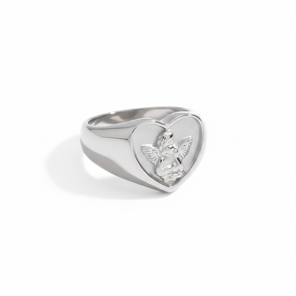 Vintage Cherub Hart Ring | Verguld & Verzilverd Engelen Ring | Waterdichte Chunky Esthetische Statement Sieraden
