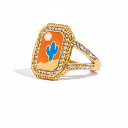 18K Gold Plated Enamel Signet Rings for Women – Waterproof & Tarnish-Free Jewellery & Jewelry