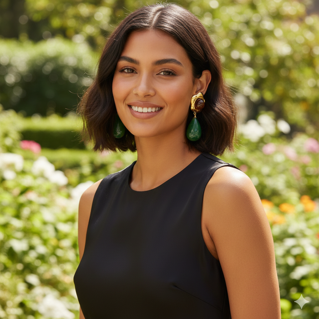 18K Gold Plated Green Drop Earrings – Waterproof Tarnish-Free Modern Statement Jewelry for Women