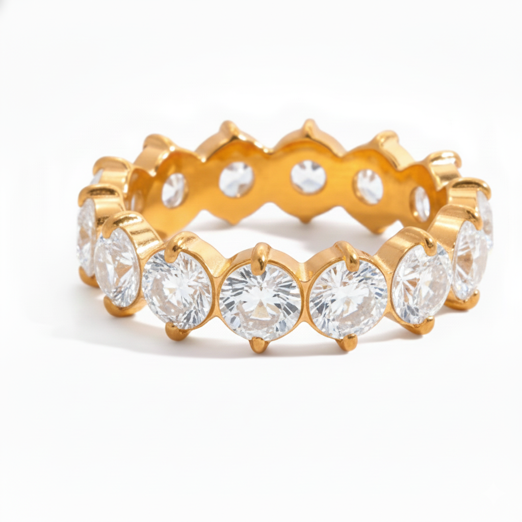 Luxurious Gold Plated Ruby Eternity Ring | Stackable Pink Gemstone Band | Dainty Full Circle Jewelry for Women