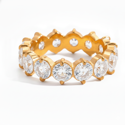 Luxurious Gold Plated Ruby Eternity Ring | Stackable Pink Gemstone Band | Dainty Full Circle Jewelry for Women