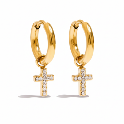 Cherry, Cross & Star Charm Huggie Hoop Earrings for Women – Gold Plated Waterproof Tarnish Free Stainless Steel Jewellery