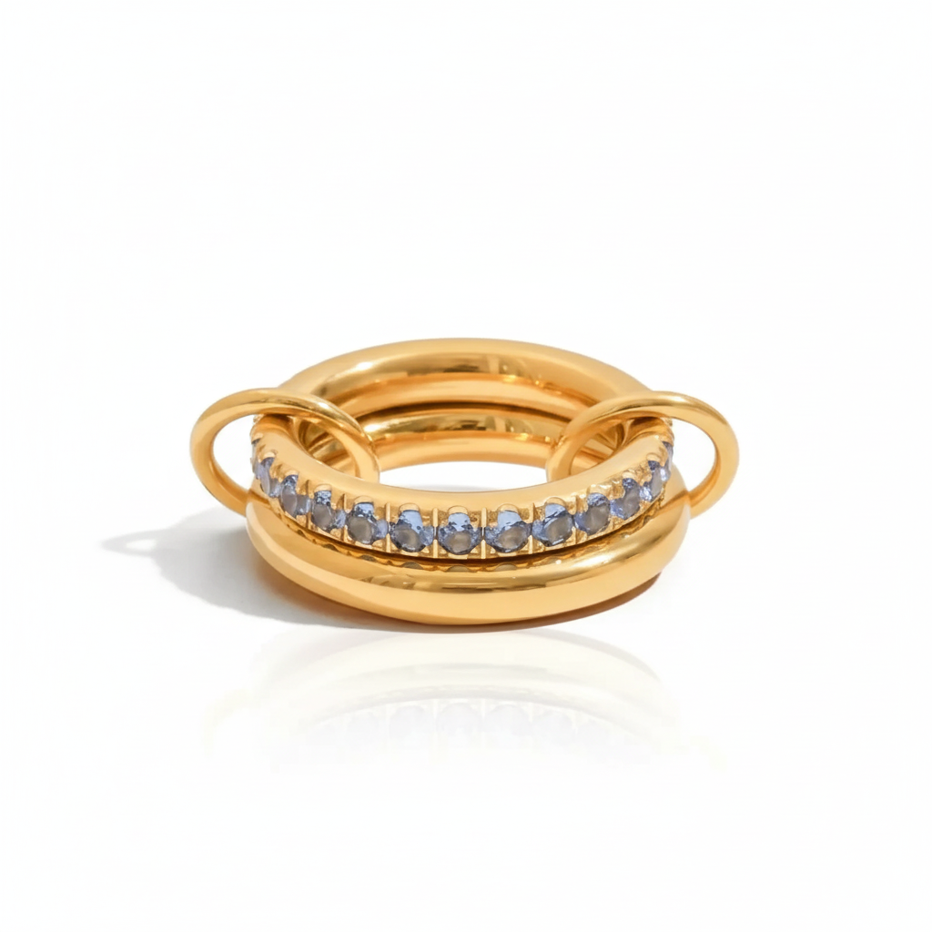 Luxe Meerlaagse Gouden Ring met Gekleurde Zirkoonstenen – Wit, Groen, Roze & Blauw | Verstelbare Stapelbare Modering