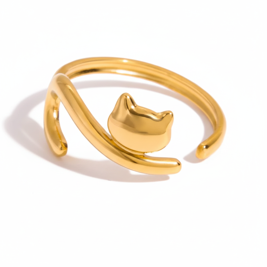 18K Gold-Plated Dog & Cat Adjustable Ring | Pet Lover Animal Open Ring for Men & Women