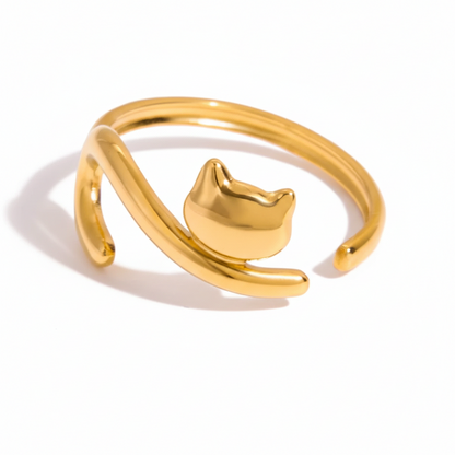 18K Gold-Plated Dog & Cat Adjustable Ring | Pet Lover Animal Open Ring for Men & Women