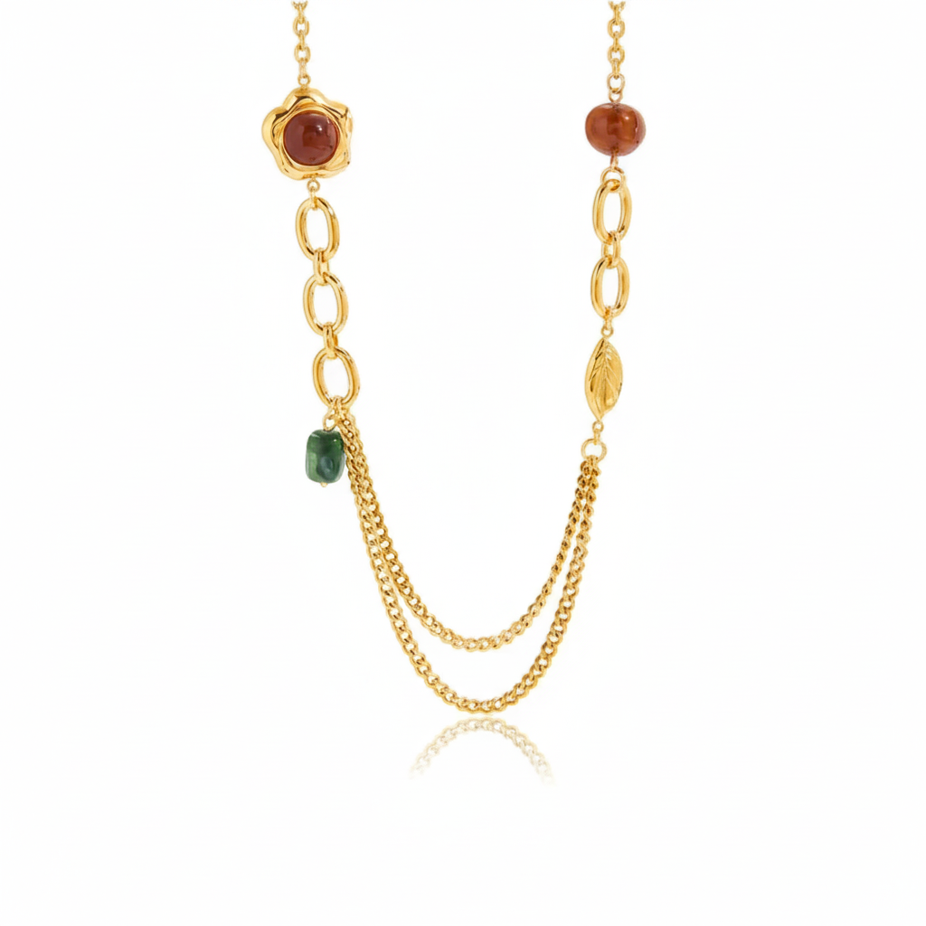 Vintage Agaat Hars Hanger 18K Vergulde Charm Ketting Collectie – Waterdichte, Vlekbestendige Statement Sieraden