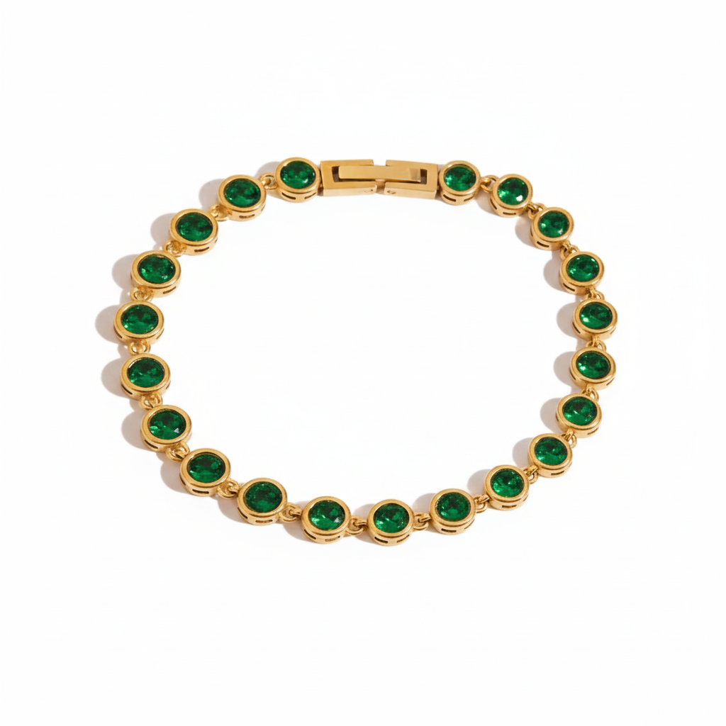 Gold Plated Emerald Green Bracelet Set for Women | Waterproof & Tarnish-Free Stackable Jewelry