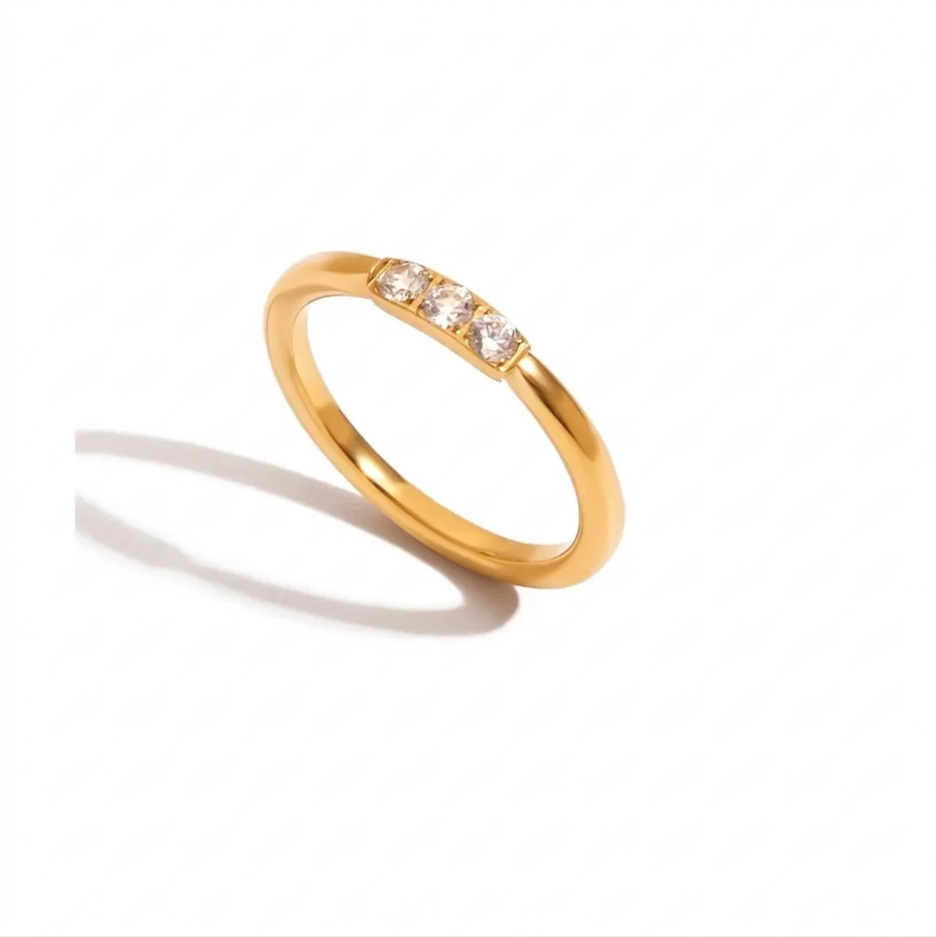 18K Gold Plated Crystal Ring Set of 6 | Waterproof Stackable Ring Stack | CZ Diamond Style Gold Ring Collection