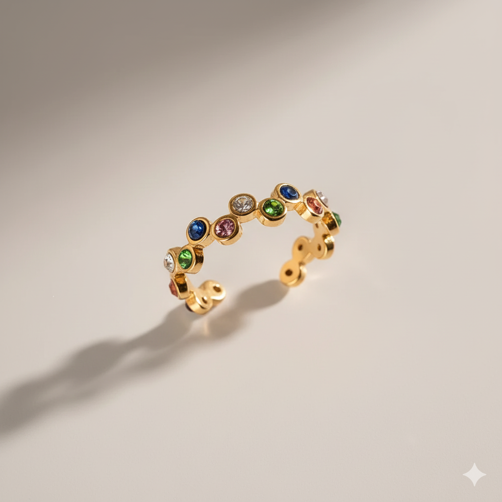 Vergulde eeuwigheidsbandring | Vergulde CZ-ringencollectie | Waterdichte kleurrijke, heldere en zwarte edelsteenringen