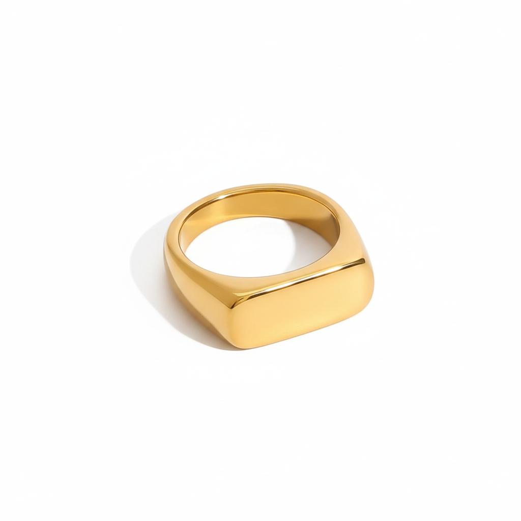 Minimalist Geometric Signet Ring – Modern Unisex Statement Band (Gold & Silver Options)