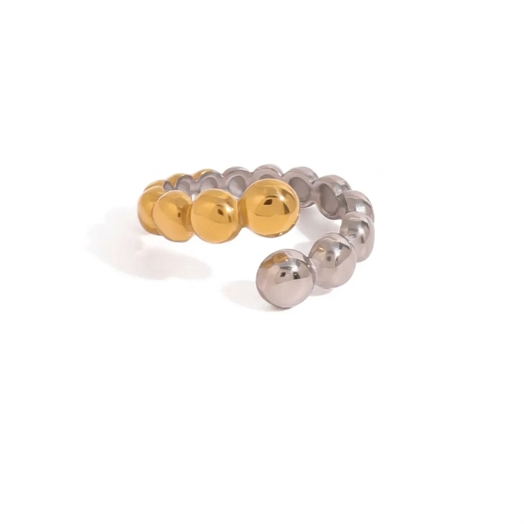 18K Vergulde Bubble Kraal Open Ring | Verstelbare Waterdichte Ball Chain Ring | Verkrijgbaar in Goud & Zilver