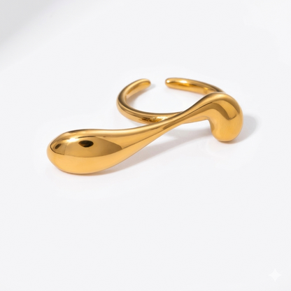 18K Gold Plated Liquid Teardrop Open Ring | Waterproof Molten Drop Sculptural Ring | Available in Gold & Silver