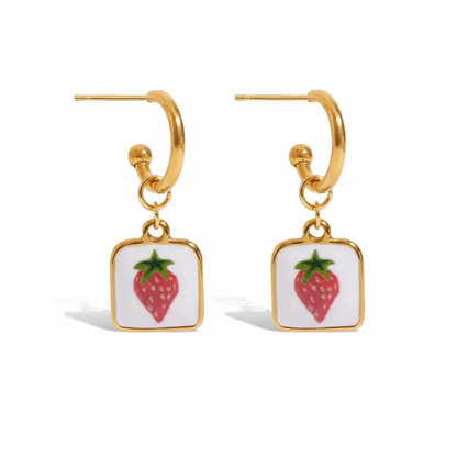 Fruit Charm Huggie Hoop Earrings for Women – Gold Plated Waterproof Tarnish Free Stainless Steel Jewellery