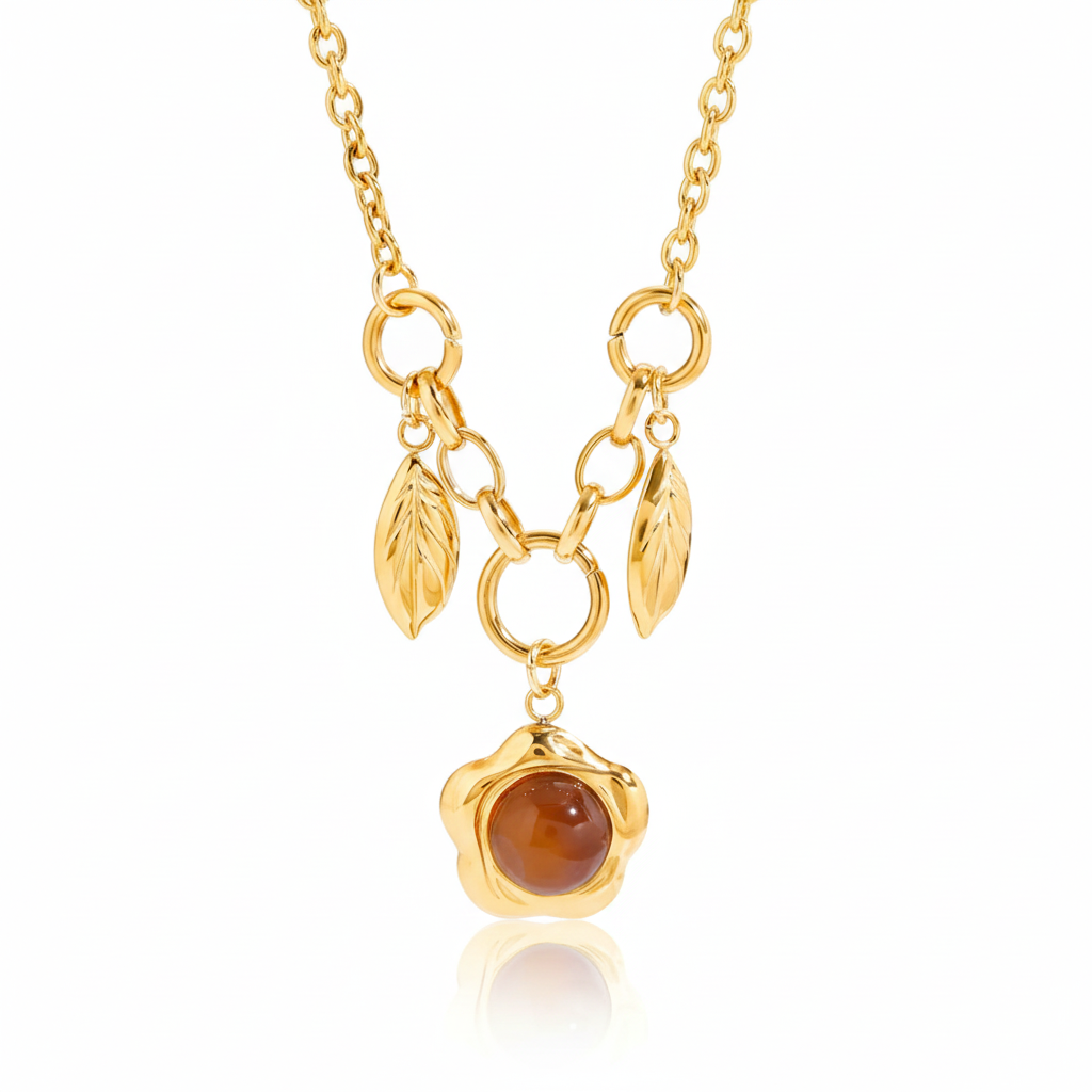 Vintage Agaat Hars Hanger 18K Vergulde Charm Ketting Collectie – Waterdichte, Vlekbestendige Statement Sieraden