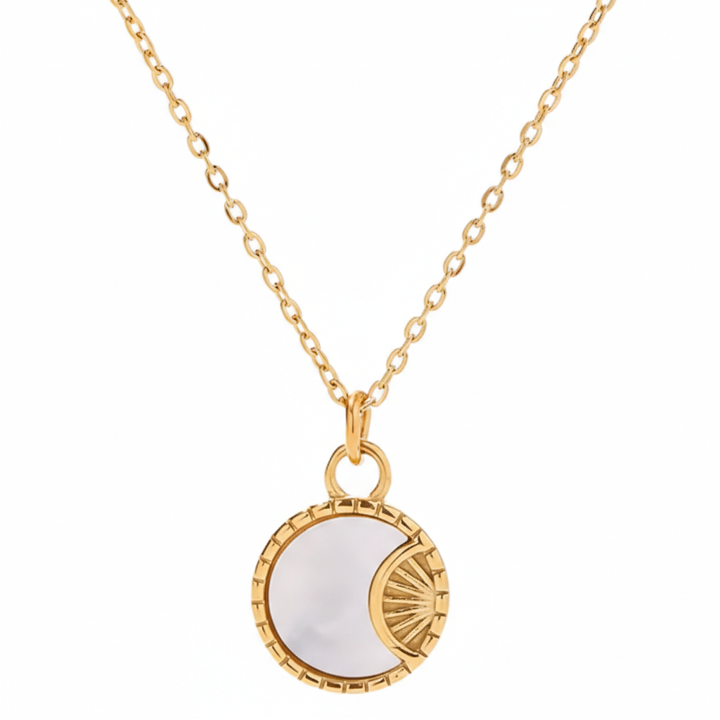 Gouden Parelmoer Zon Maan Ketting | Waterdichte Hemelse Sieraden