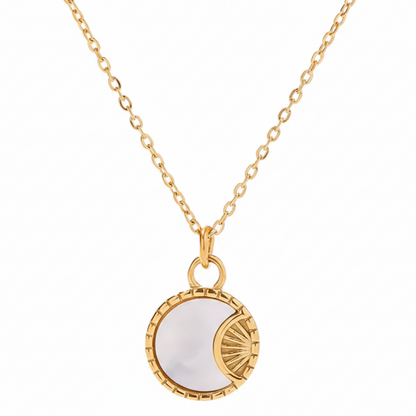 Gouden Parelmoer Zon Maan Ketting | Waterdichte Hemelse Sieraden
