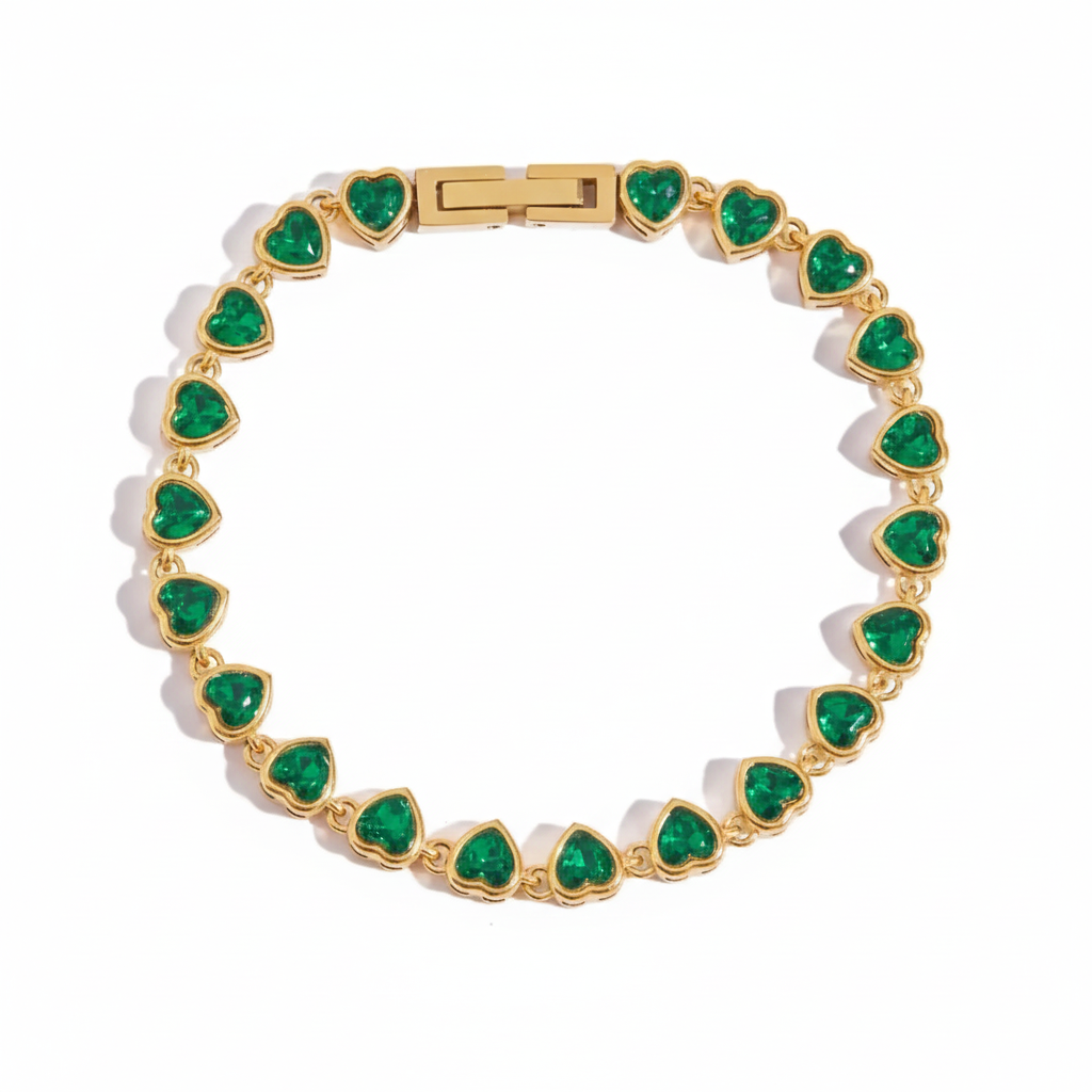 Gold Plated Emerald Green Bracelet Set for Women | Waterproof & Tarnish-Free Stackable Jewelry