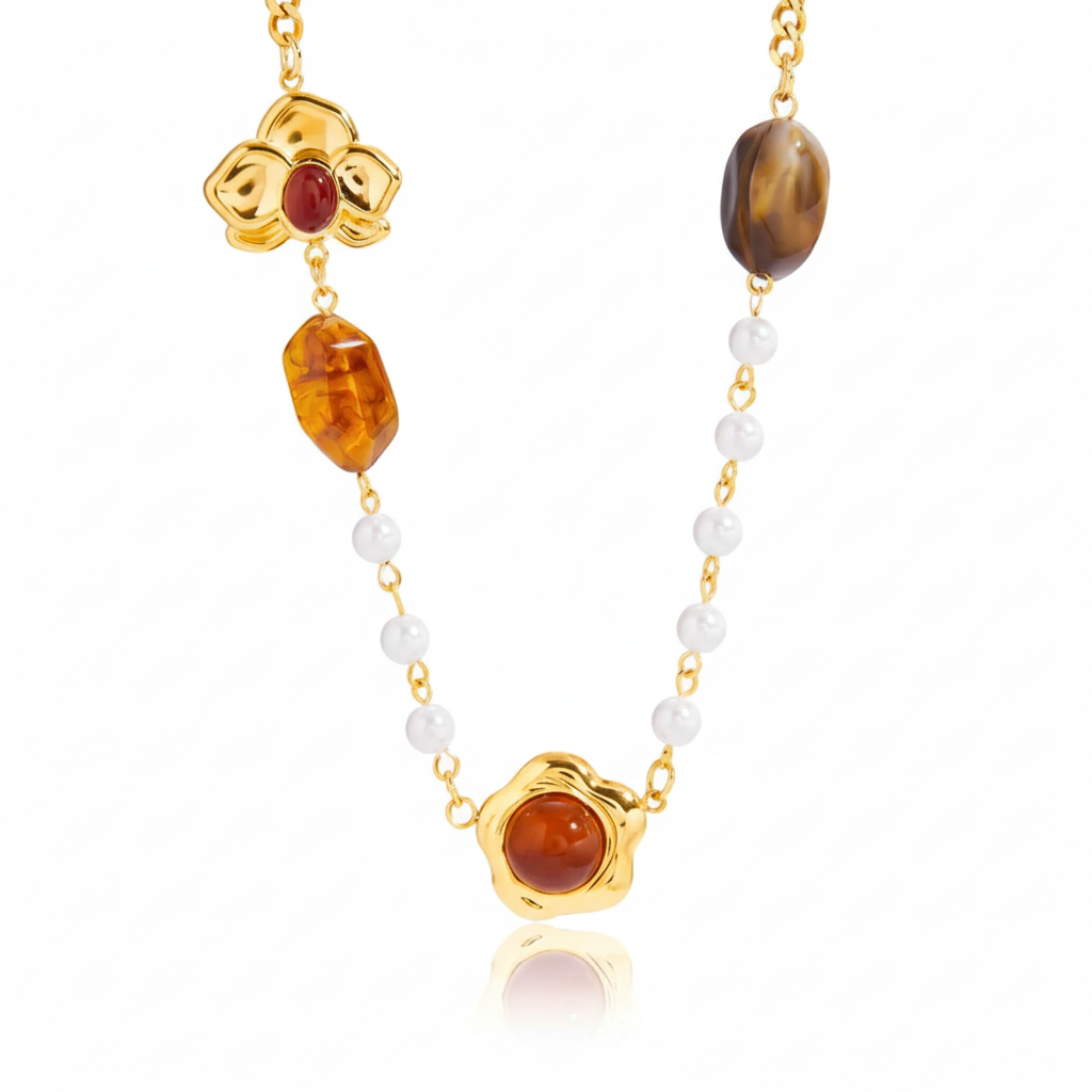 Vintage Agaat Hars Hanger 18K Vergulde Charm Ketting Collectie – Waterdichte, Vlekbestendige Statement Sieraden