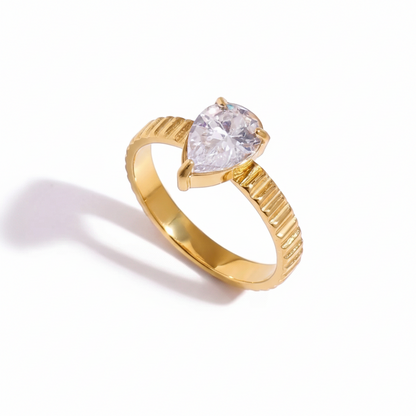 18K Gold Plated Crystal Ring Set of 6 | Waterproof Stackable Ring Stack | CZ Diamond Style Gold Ring Collection