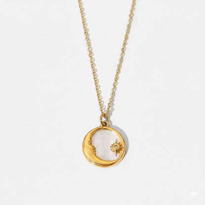 Gouden Parelmoer Zon Maan Ketting | Waterdichte Hemelse Sieraden
