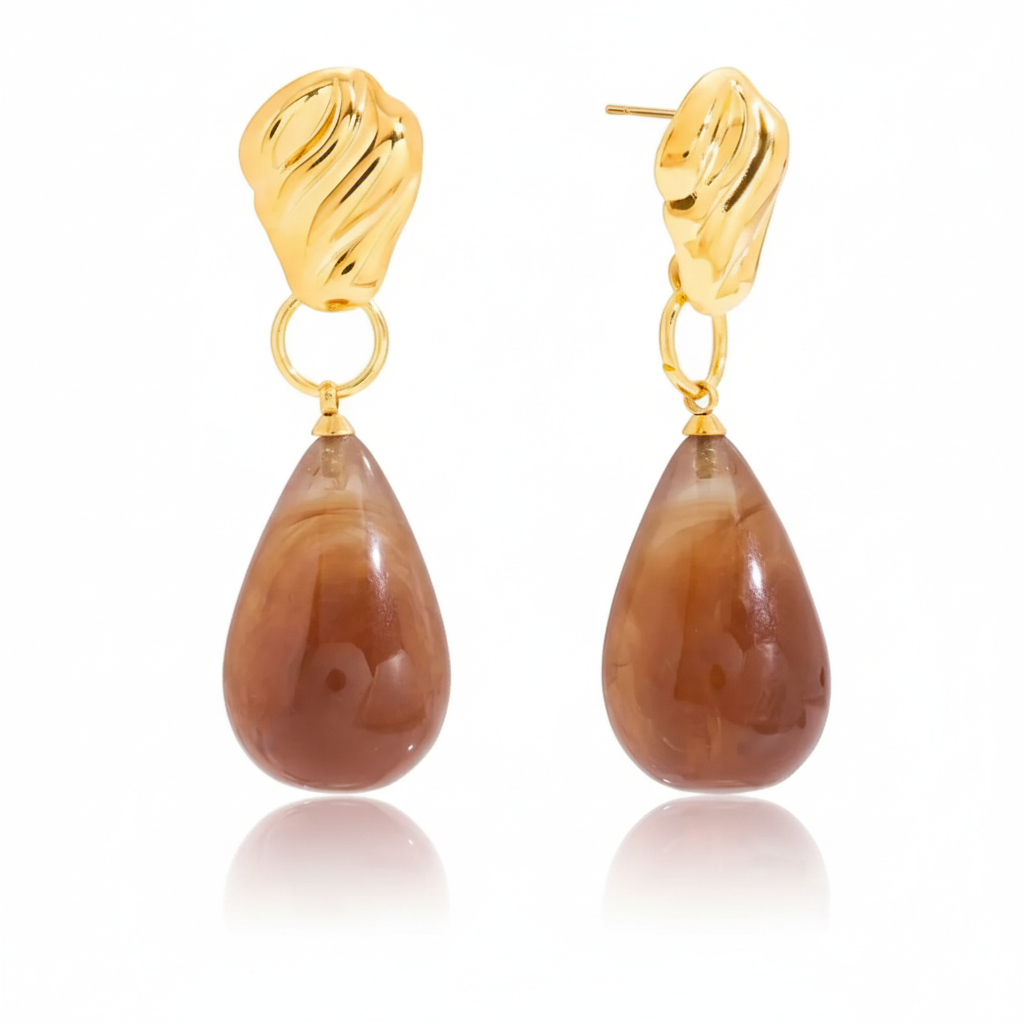 18K Gold Plated Resin Stone Earrings Set – Waterproof Tarnish-Free Modern Statement Jewelry for Women