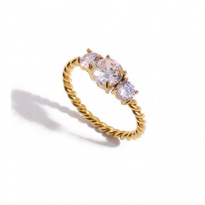 18K Gold Plated Crystal Ring Set of 6 | Waterproof Stackable Ring Stack | CZ Diamond Style Gold Ring Collection
