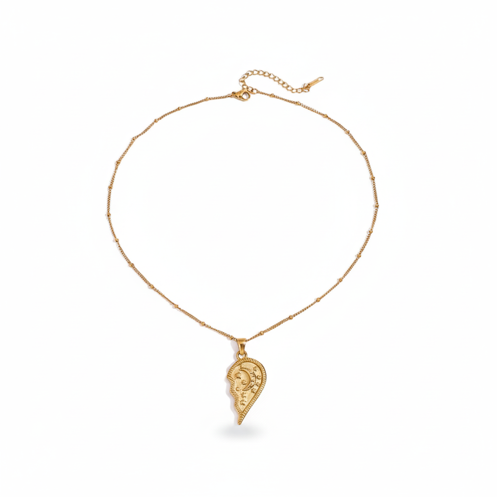 Zon en Maan Gespleten Hart Ketting Set | Bijpassende Hemelse Sieraden