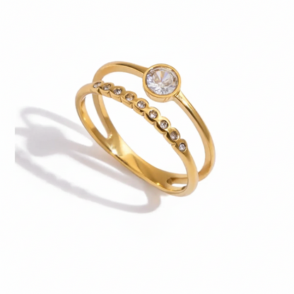 18K Gold Plated Crystal Ring Set of 6 | Waterproof Stackable Ring Stack | CZ Diamond Style Gold Ring Collection