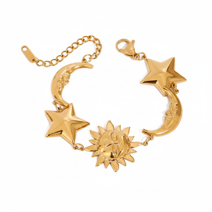 Gold Plated Sun Moon Charm Bracelet for Women | Waterproof & Tarnish-Free Stainless Steel Jewelry