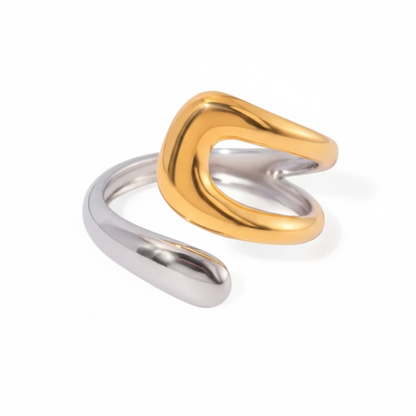 Chunky Wavy Contour Ring | 18K Gold Plated Molten Adjustable Band | Organic Waterproof Stainless Steel Statement Jewelry