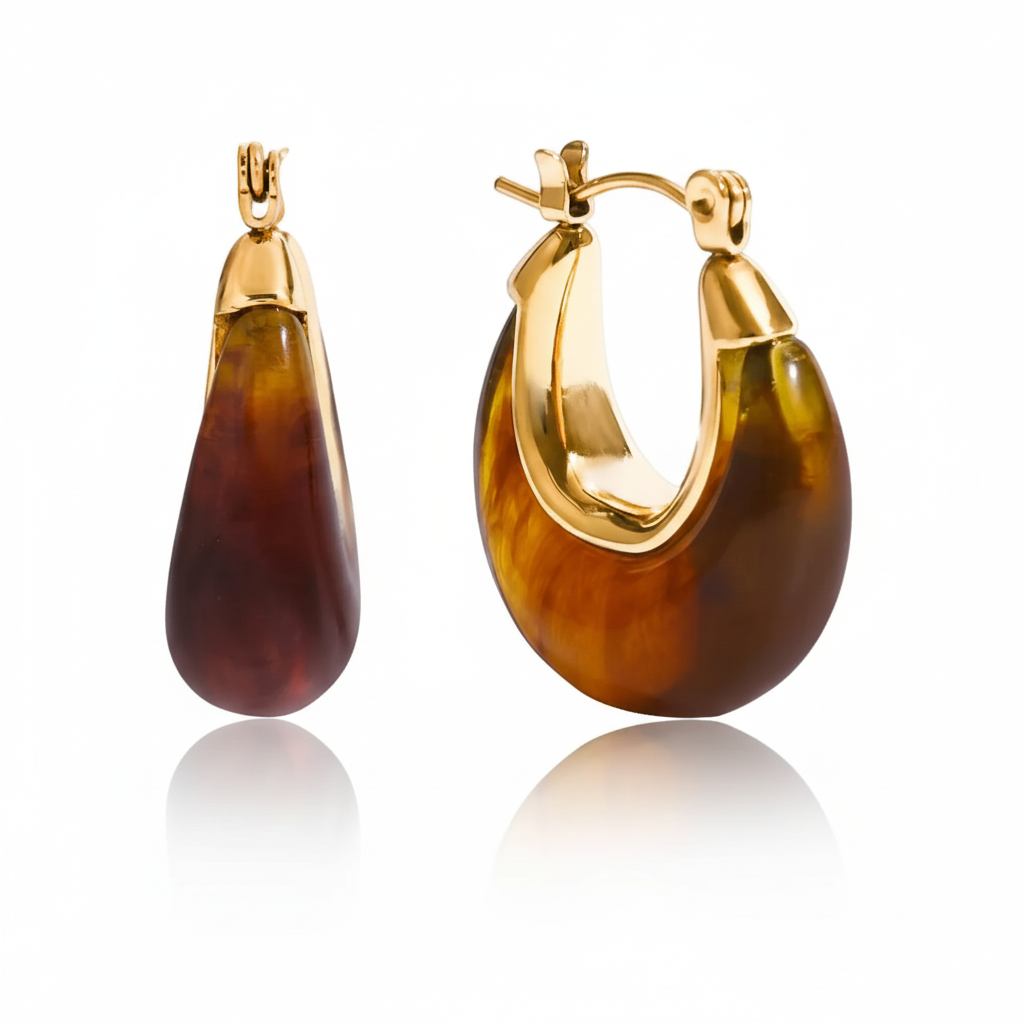 18K Gold Plated Resin Stone Earrings Set – Waterproof Tarnish-Free Modern Statement Jewelry for Women